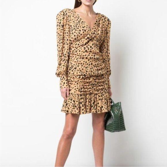 Nicholas Gathered Frill Silk Dress Ruffle Mini Cheetah Womens Size 10 - Picture 5 of 13